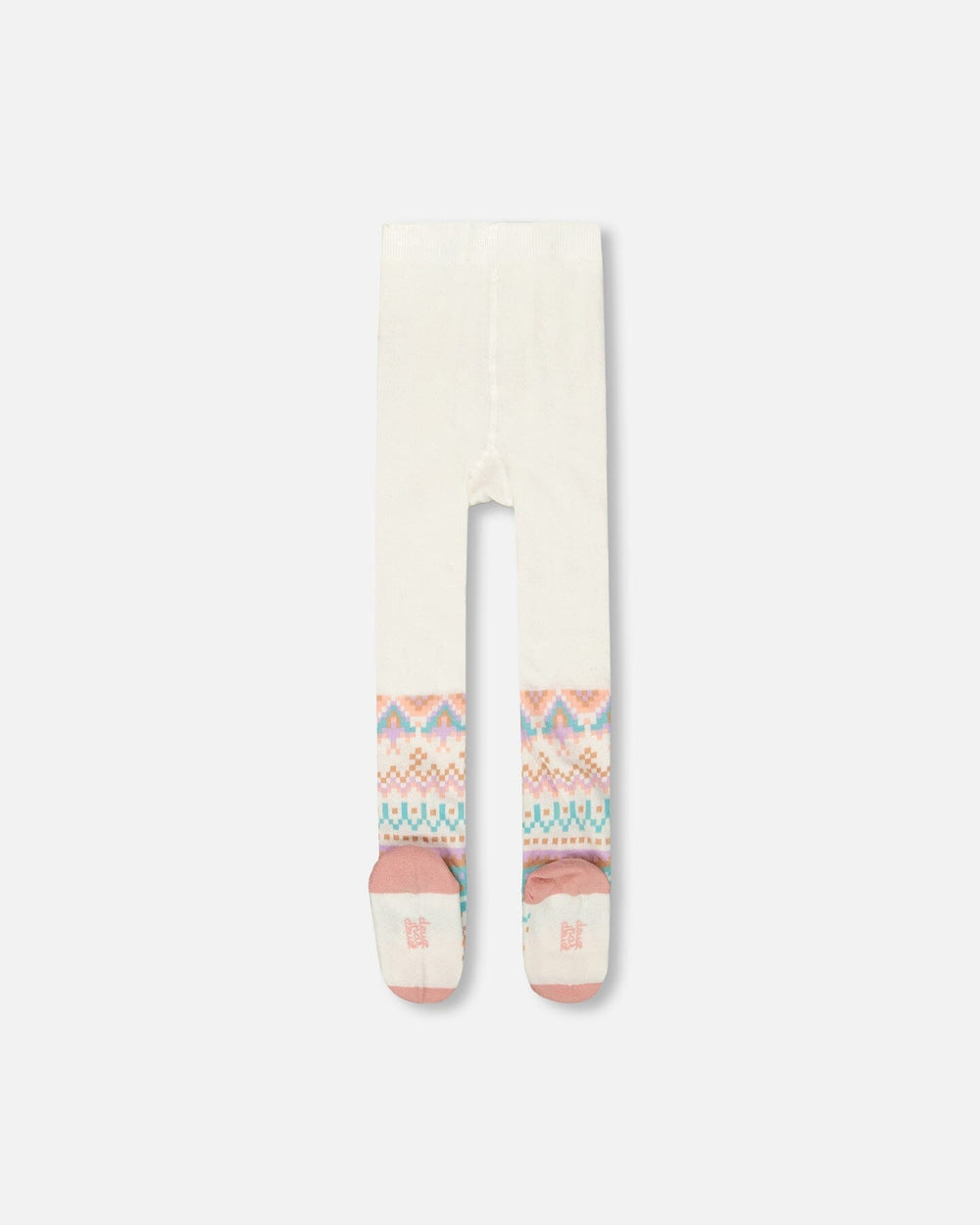 Knit Tights White Pink And Turquoise With Norwegian Jacquard-2