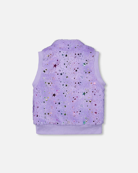 Faux Fur Zipped Vest Lavender-2