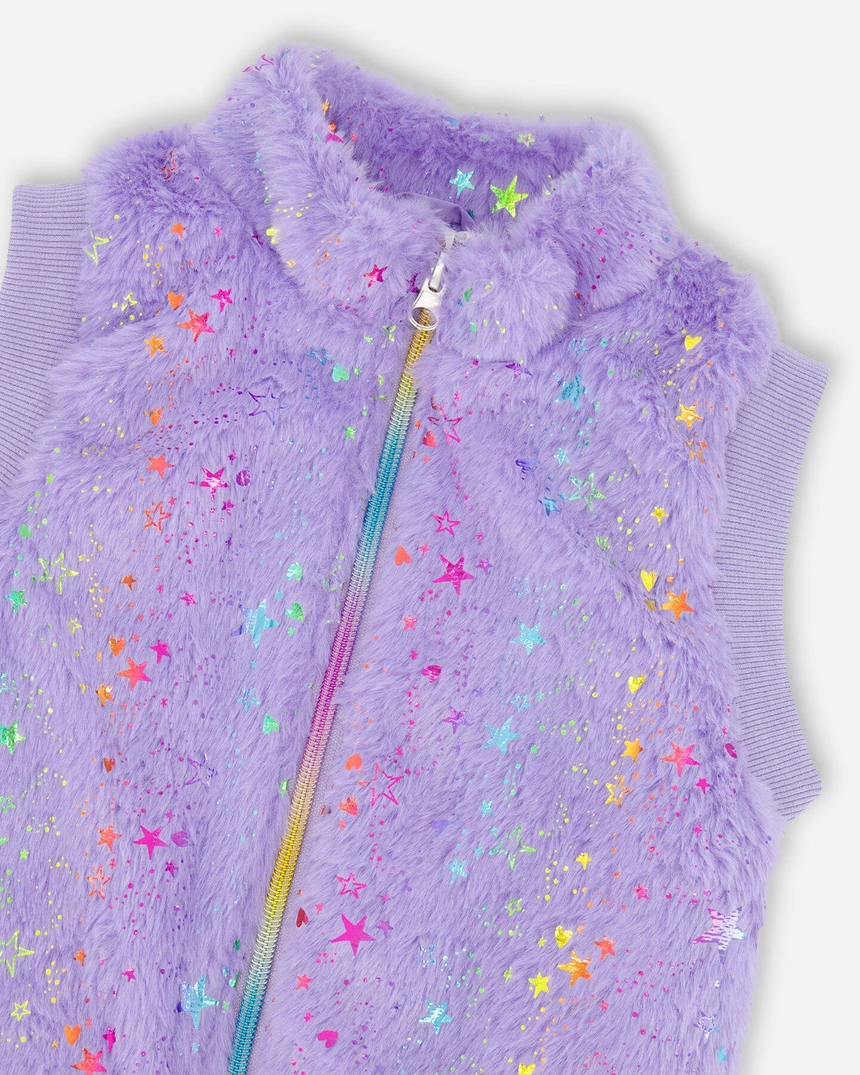 Faux Fur Zipped Vest Lavender-3