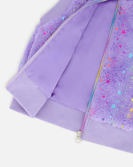 Faux Fur Zipped Vest Lavender-4