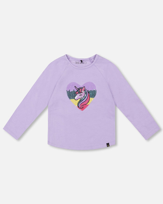 Organic Cotton Long Sleeve T-Shirt Lavender With Sequin Unicorn-0