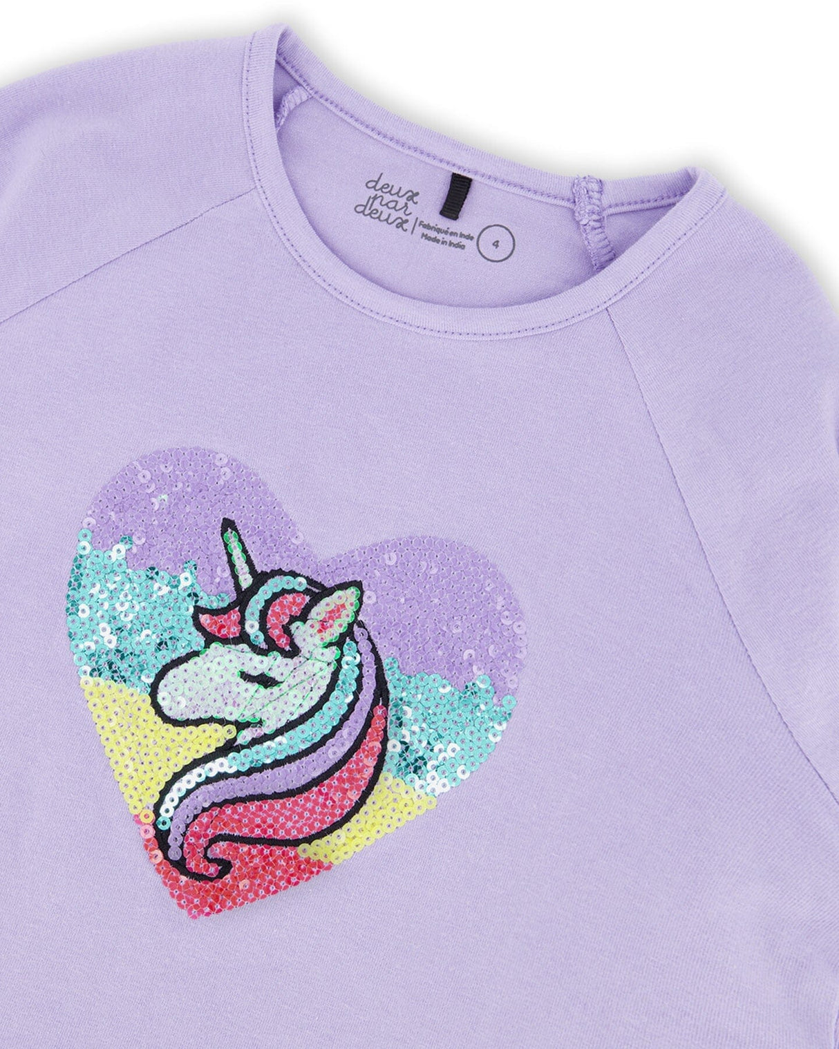 Organic Cotton Long Sleeve T-Shirt Lavender With Sequin Unicorn-4