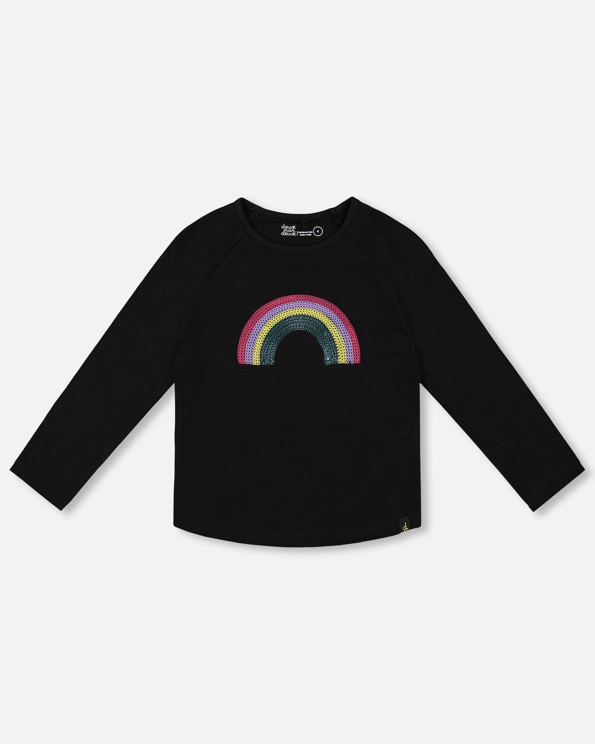 Organic Cotton Long Sleeve T-Shirt Black With Sequin Rainbow-0