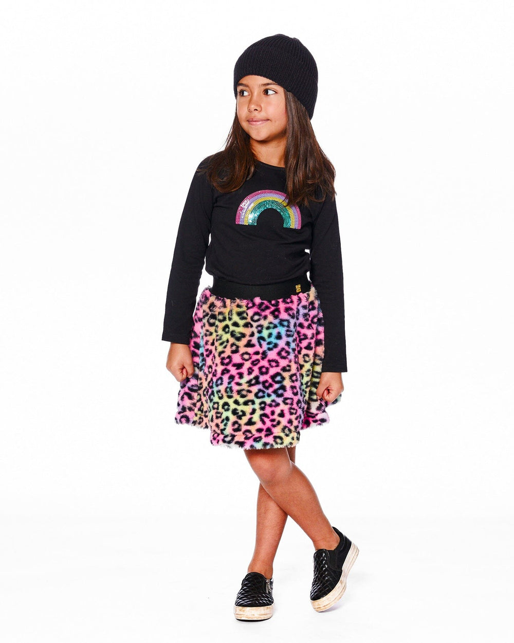Organic Cotton Long Sleeve T-Shirt Black With Sequin Rainbow-1