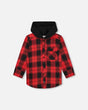 Plaid Flannel Shirt With Hoodie Red And Black-0