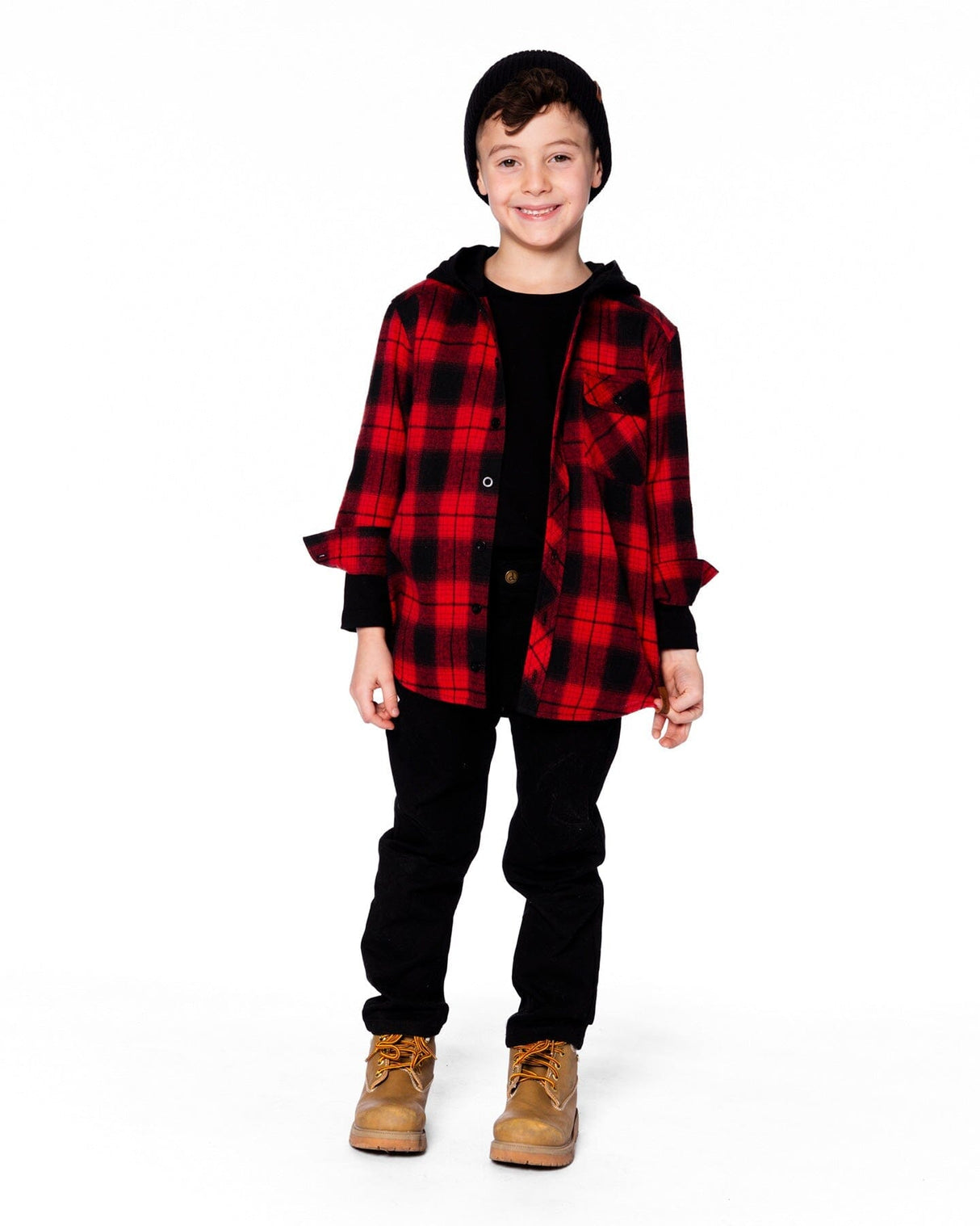 Plaid Flannel Shirt With Hoodie Red And Black-1