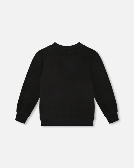 Super Soft Brushed Jersey Long Sleeve Top Black With Plaid Pocket-2