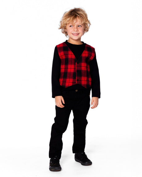 T-Shirt With Plaid Vest Red And Black-1