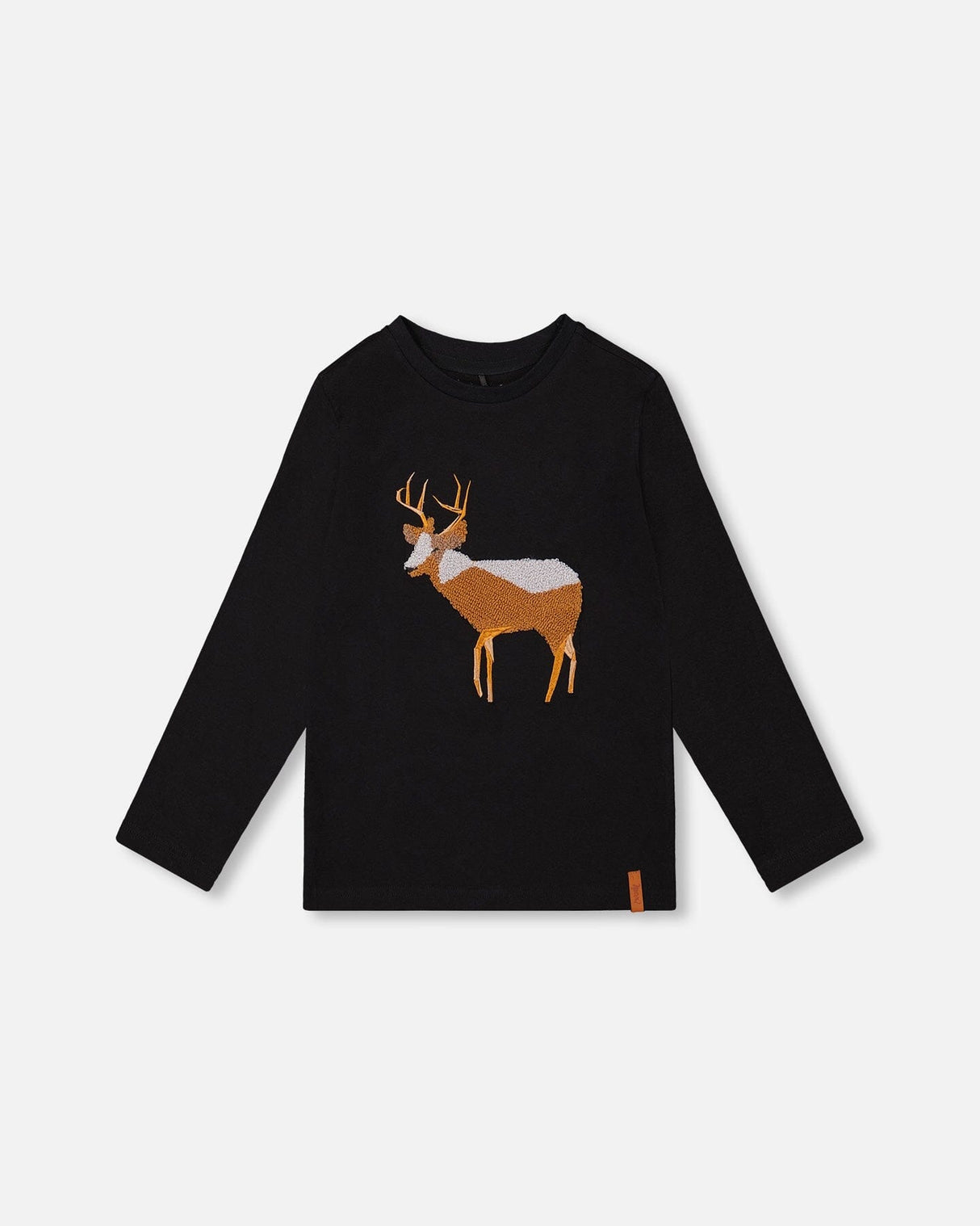 Organic Cotton T-Shirt Black With Boucle Deer Applique-0