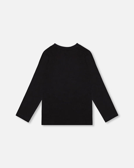 Organic Cotton T-Shirt Black With Boucle Deer Applique-2