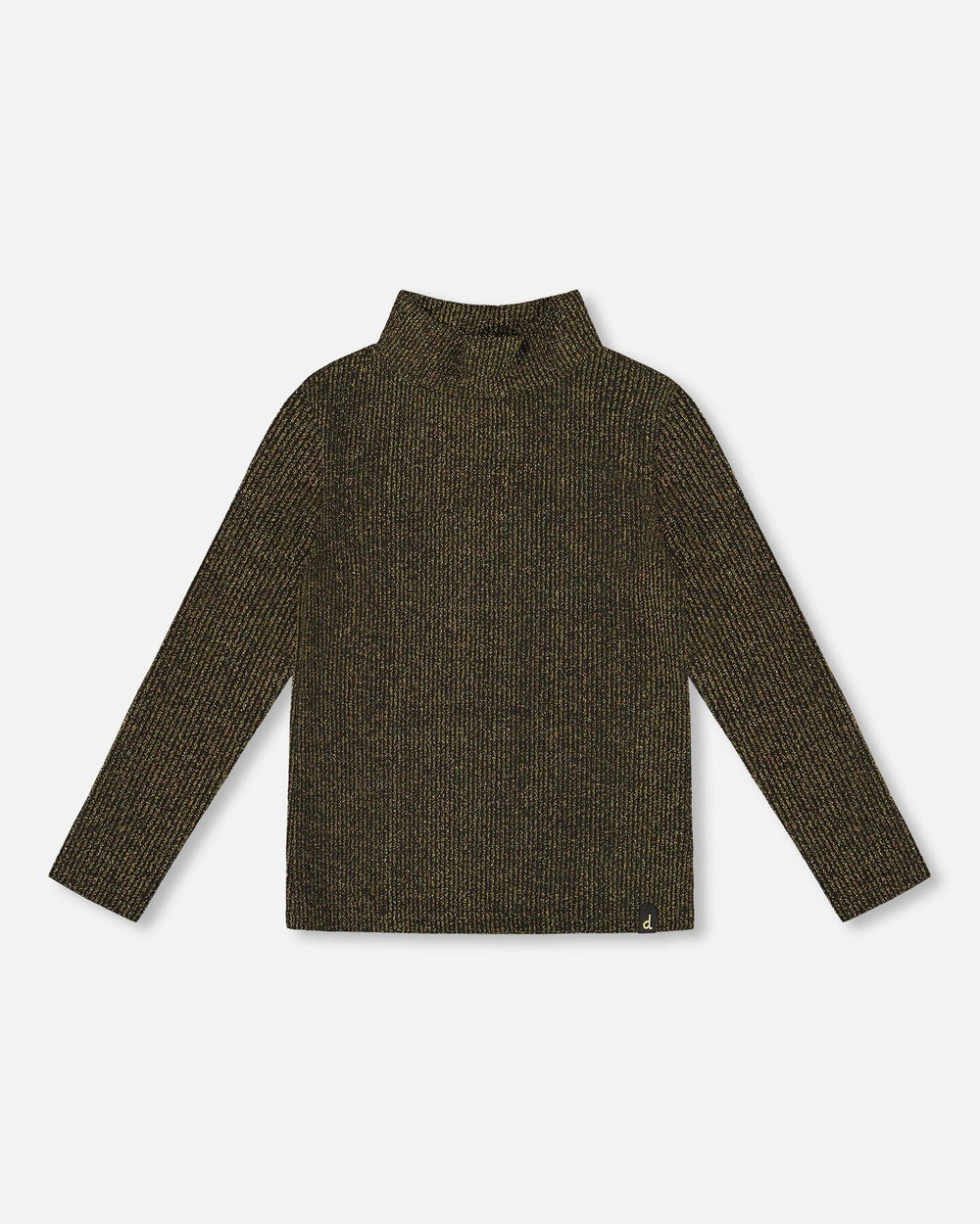 Shiny Rib Mock Neck Top Black And Gold-0