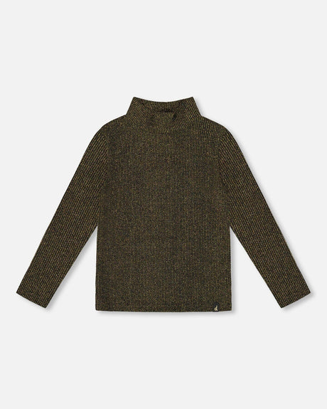 Shiny Rib Mock Neck Top Black And Gold-0