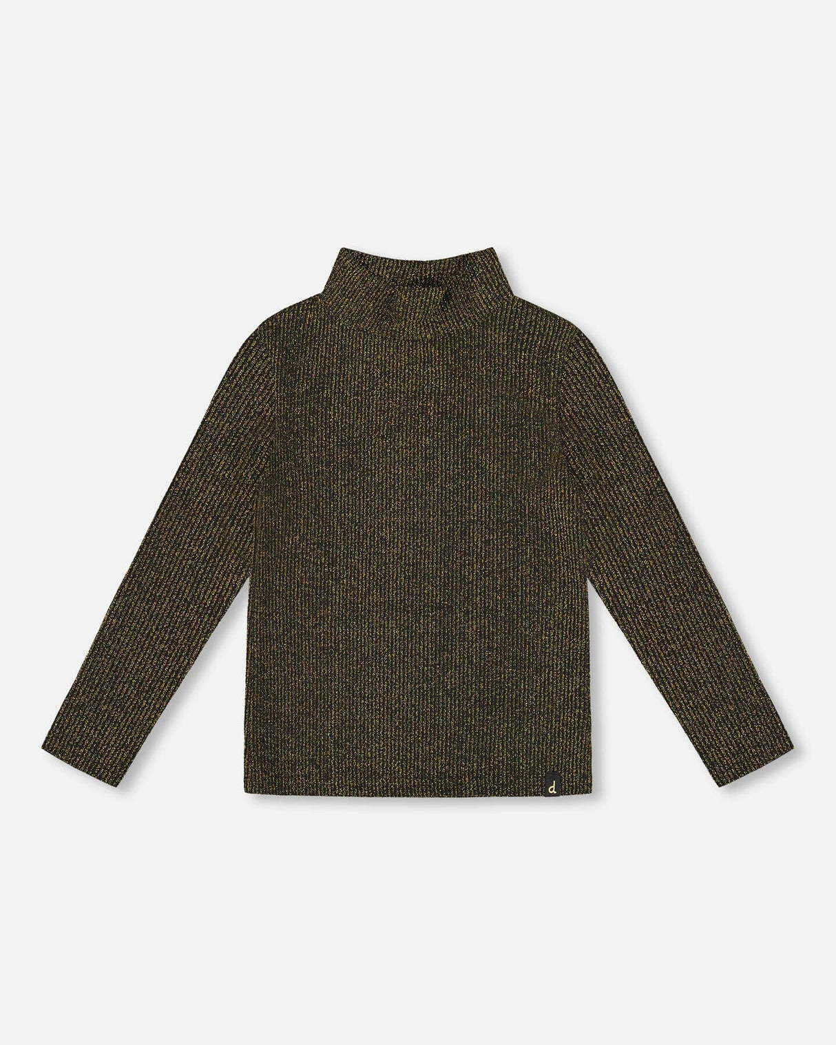 Shiny Rib Mock Neck Top Black And Gold-0