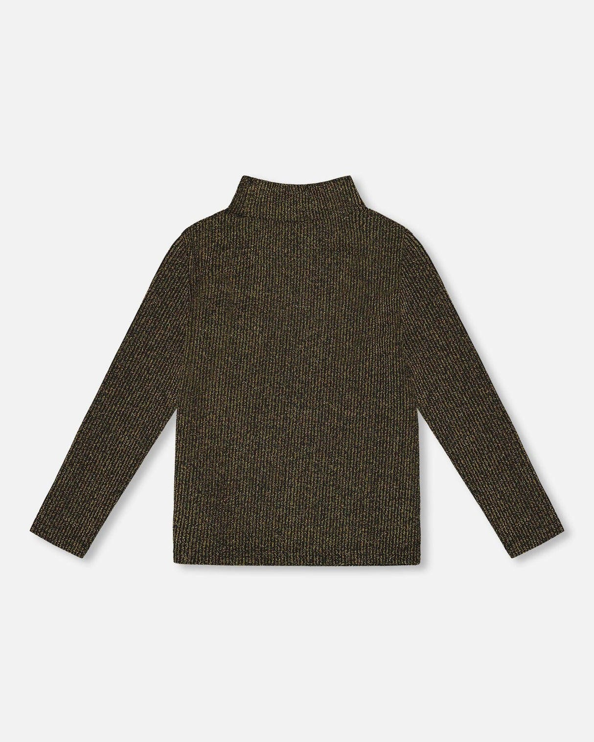 Shiny Rib Mock Neck Top Black And Gold-2