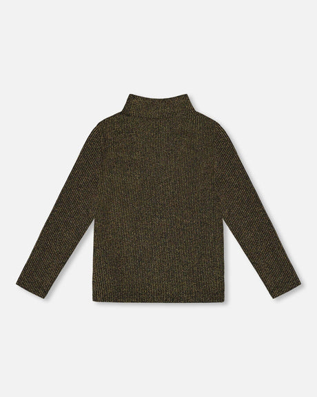 Shiny Rib Mock Neck Top Black And Gold-2