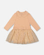 Bi-Material Dress With Glittering Skirt Beige-0