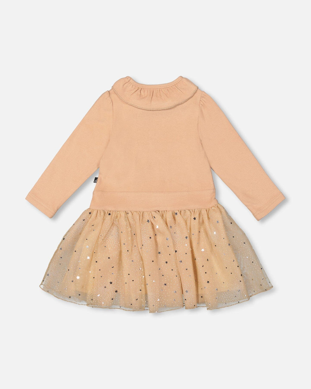 Bi-Material Dress With Glittering Skirt Beige-2