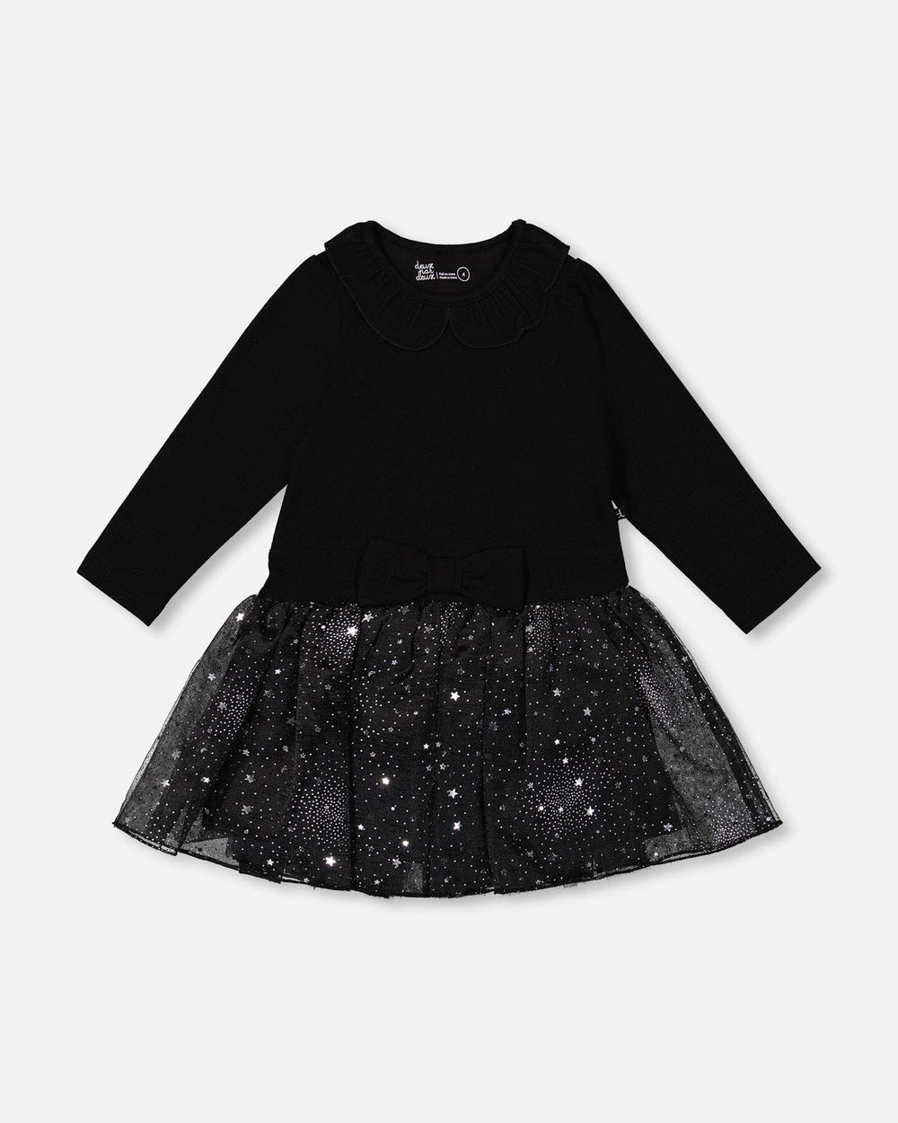 Bi-Material Dress With Glittering Skirt Black-0