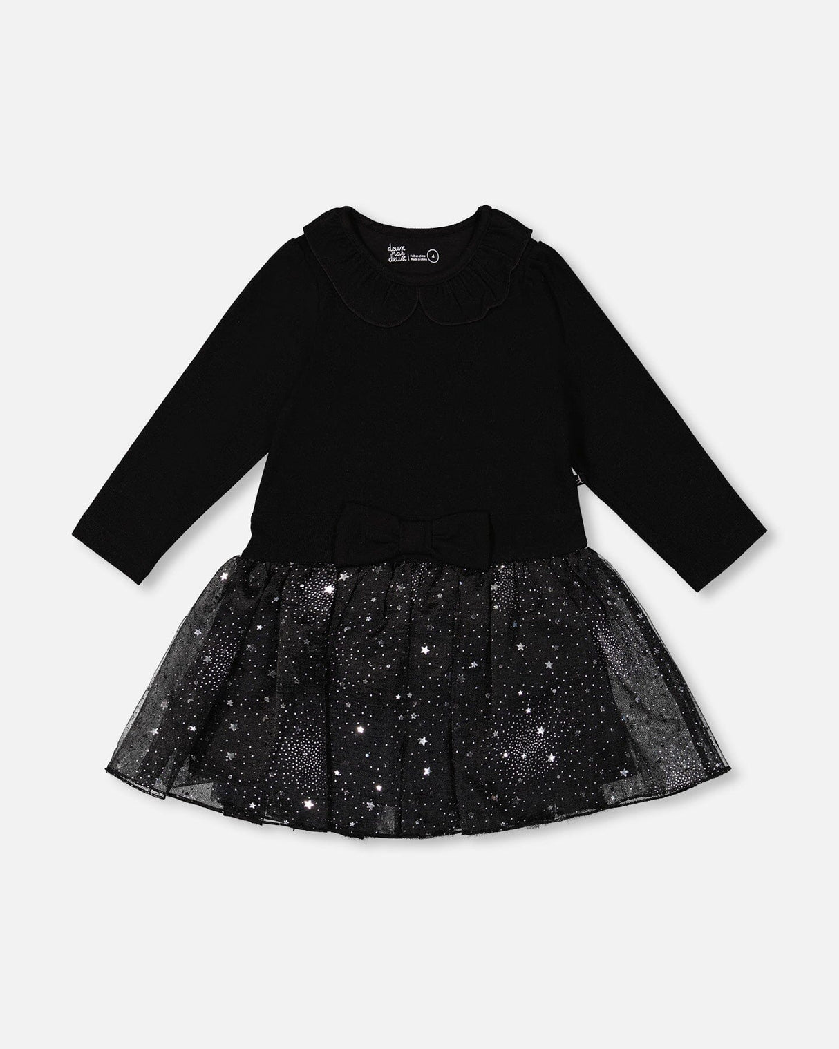 Bi-Material Dress With Glittering Skirt Black-0