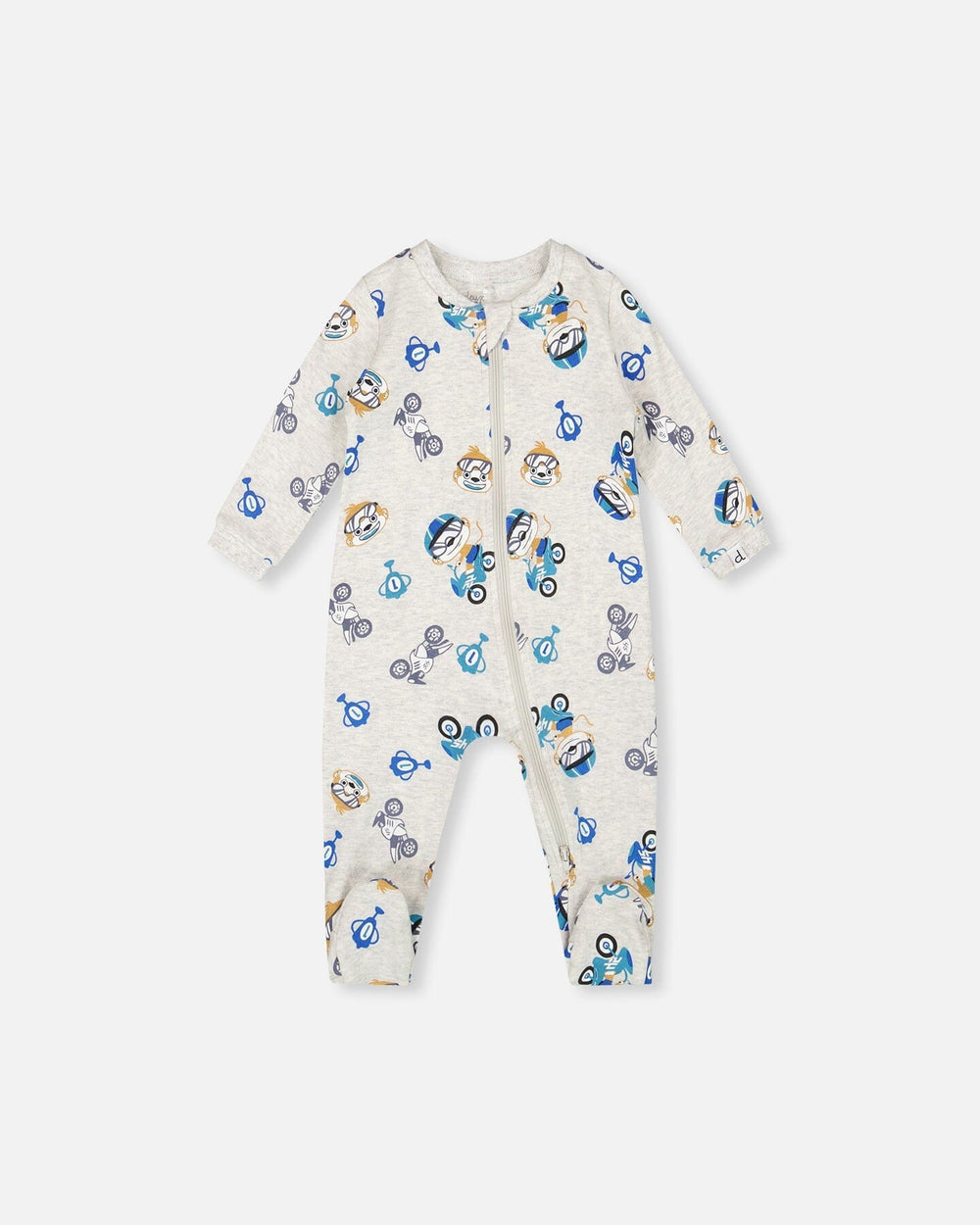 One-Piece Organic Cotton Pajama Beige Monkey Print-0