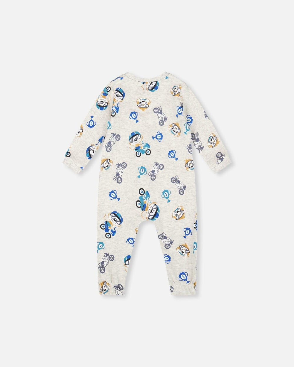 One-Piece Organic Cotton Pajama Beige Monkey Print-1