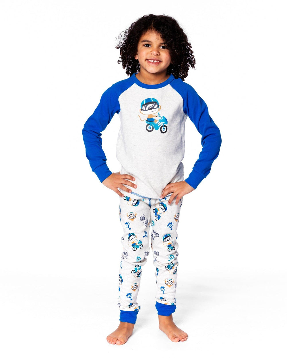 Two-Piece Organic Cotton Pajama Set Beige Monkey Print-1