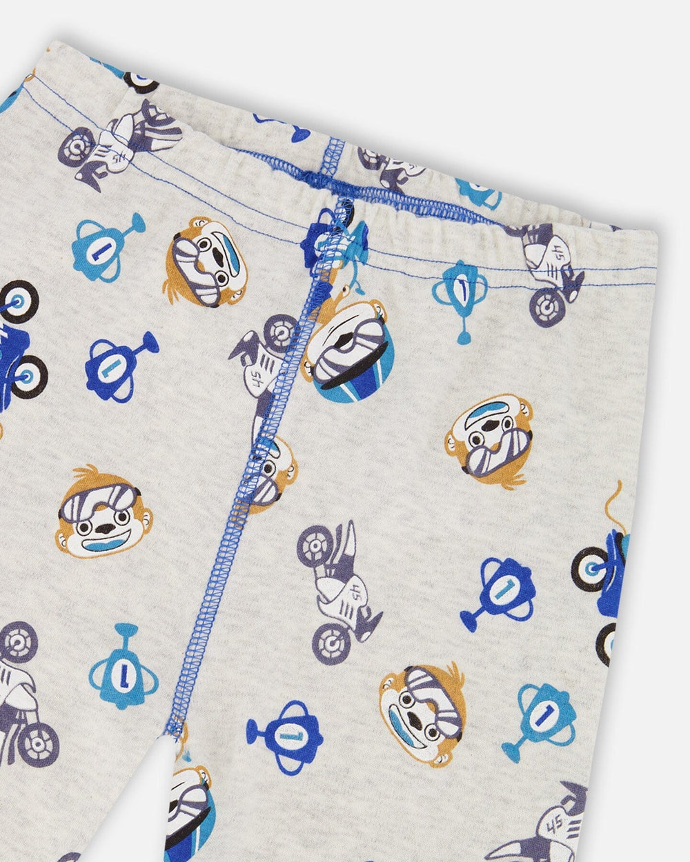 Two-Piece Organic Cotton Pajama Set Beige Monkey Print-4