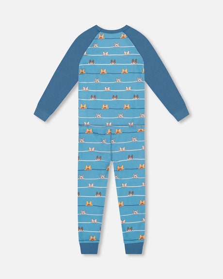 Two-Piece Organic Cotton Pajama Set Blue Dog Print-2