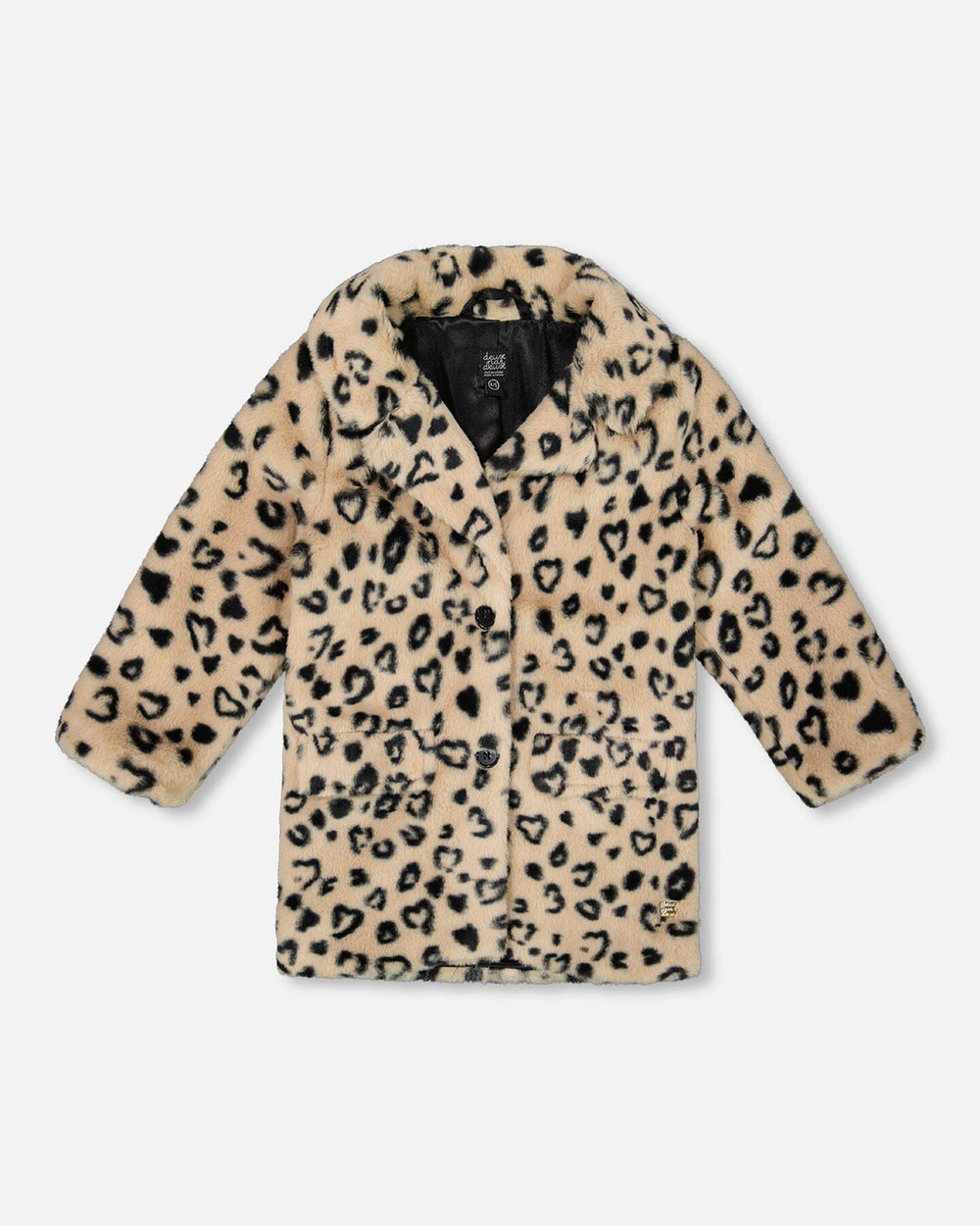 Printed Fake Fur Long Coat Black And Beige Leopard-0