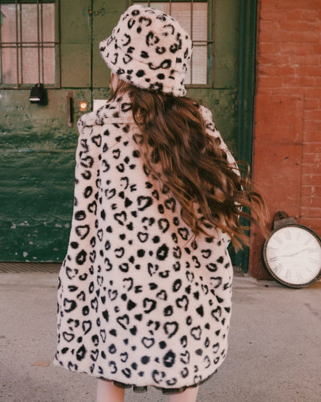 Printed Fake Fur Long Coat Black And Beige Leopard-2