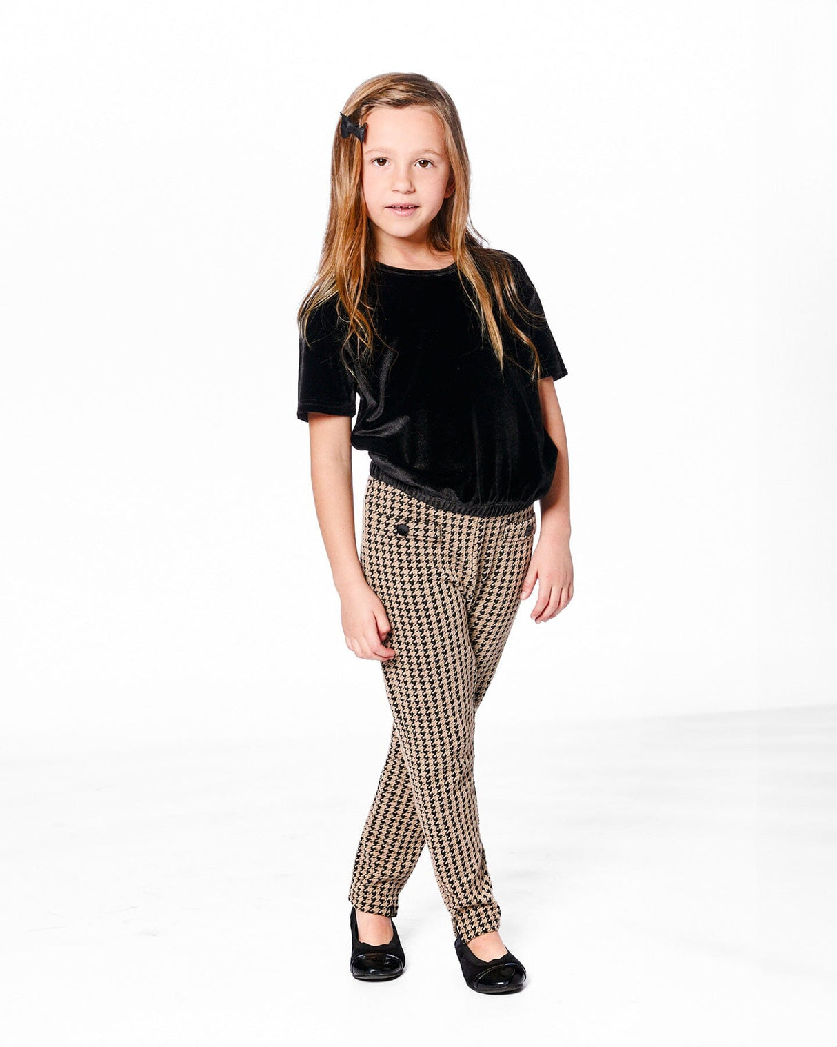 Short Sleeve Stretch Velour Top Black-1