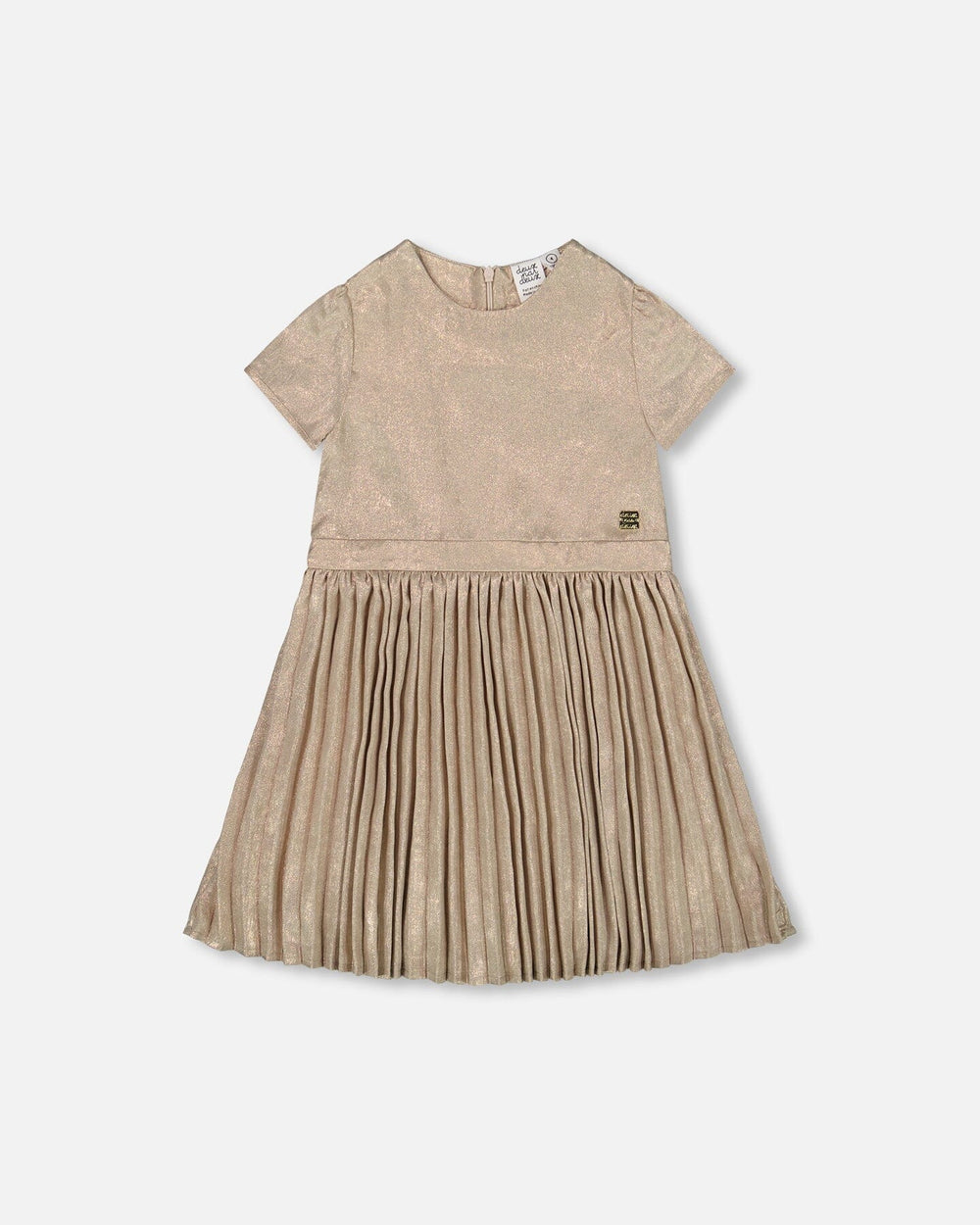 Short Sleeve Dress With Pleated Skirt Light Caramel-0