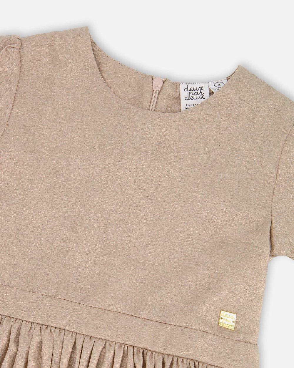 Short Sleeve Dress With Pleated Skirt Light Caramel-3