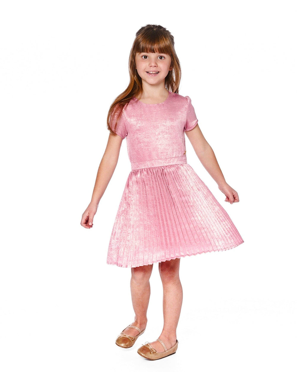 Short Sleeve Dress With Pleated Skirt Dusty Pink-1