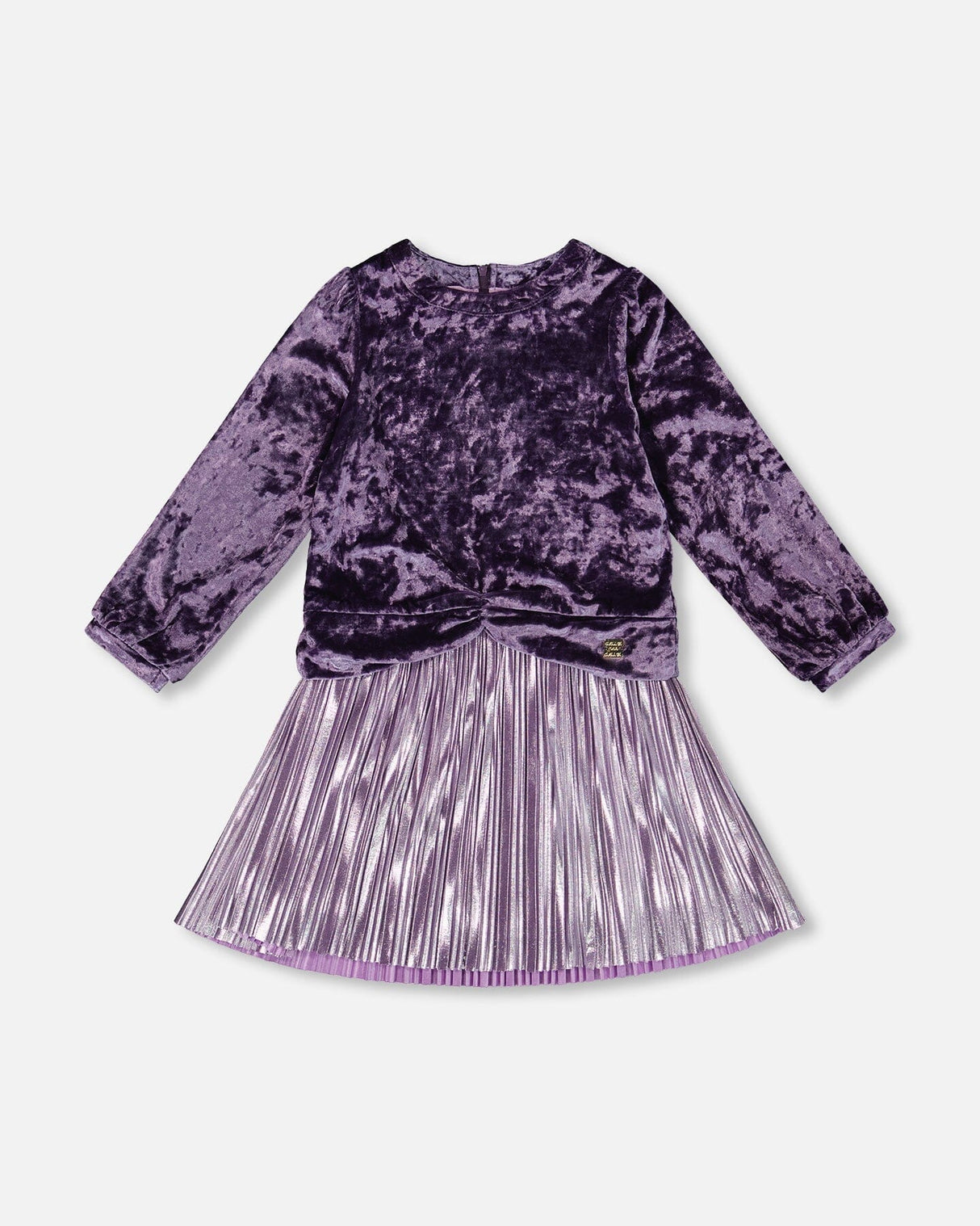 Long Sleeve Bi-Material Velour And Jersey Dress Purple Gray-0