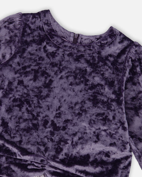 Long Sleeve Bi-Material Velour And Jersey Dress Purple Gray-3