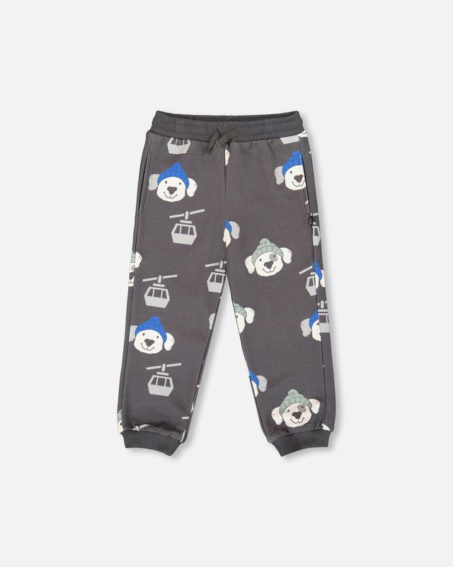 Fleece Sweatpants Gray Dog Print-0