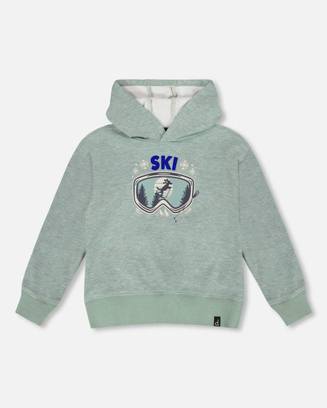 Super Soft Hooded Brushed Jersey Sweatshirt With Graphic Print Green-0