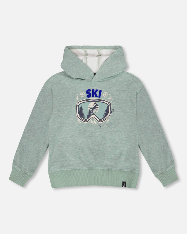 Super Soft Hooded Brushed Jersey Sweatshirt With Graphic Print Green-0