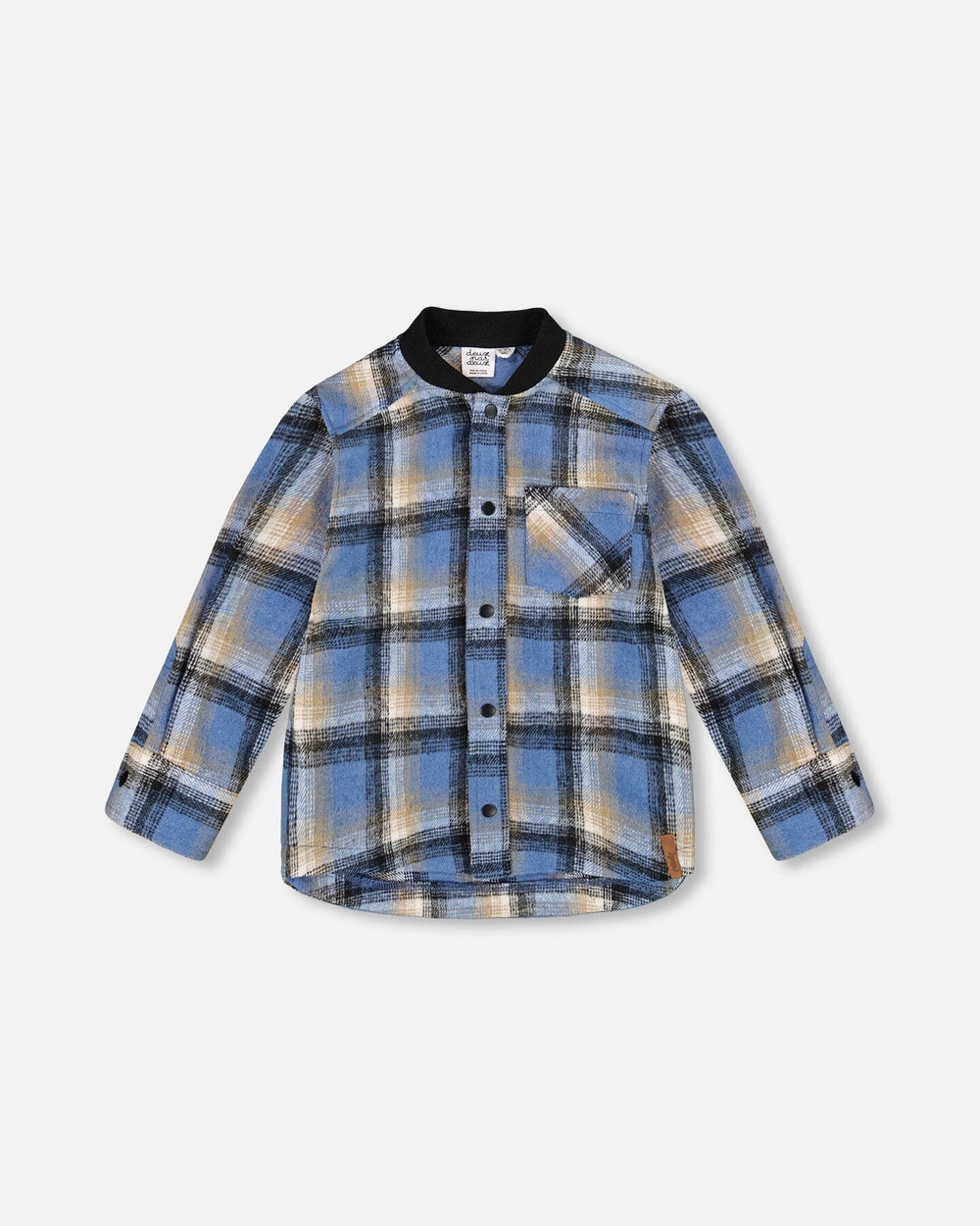 Long Sleeve Brushed Plaid Button Down Shirt Avec Rib Collar-0