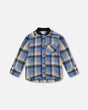 Long Sleeve Brushed Plaid Button Down Shirt Avec Rib Collar-0