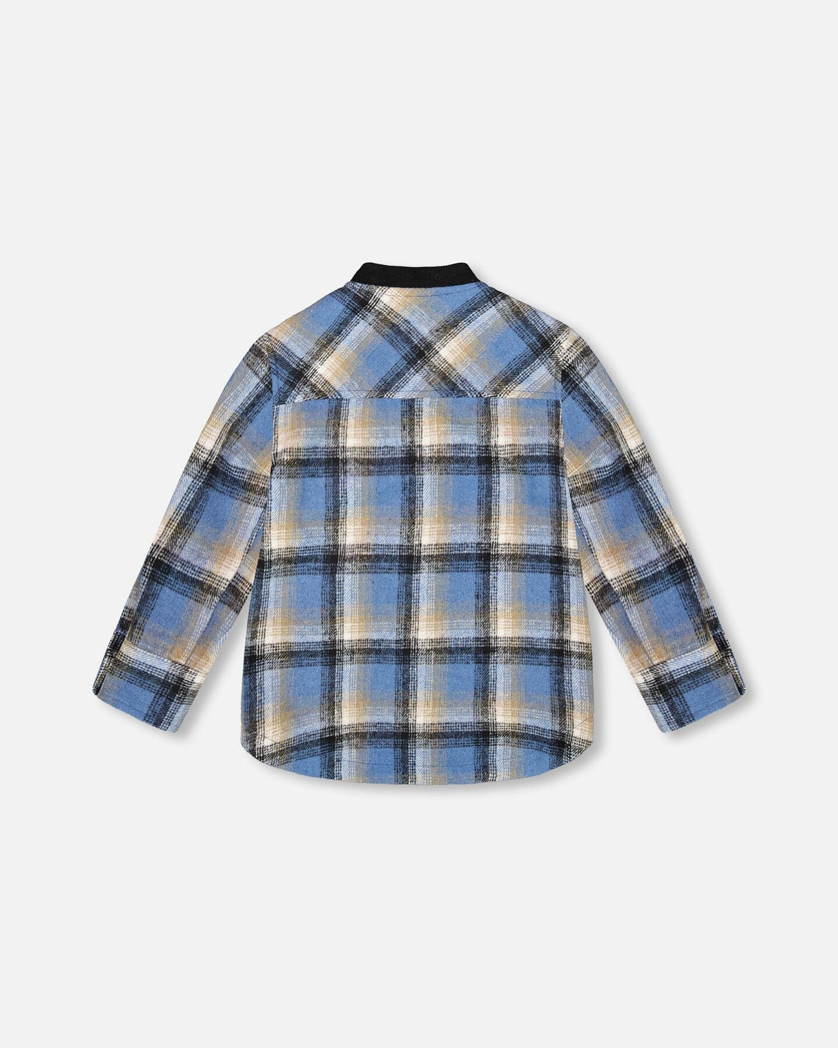 Long Sleeve Brushed Plaid Button Down Shirt Avec Rib Collar-2