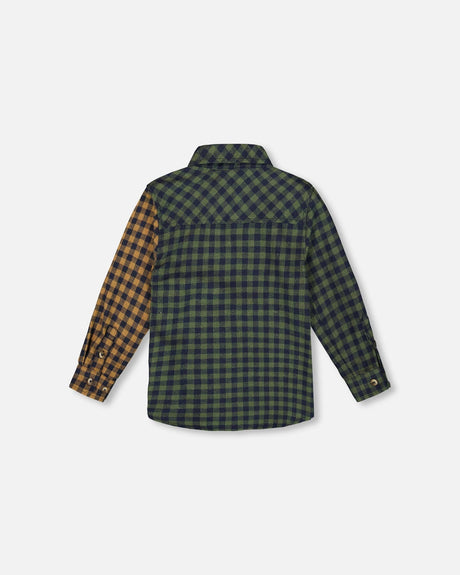 Long Sleeve Flannel Shirt Yellow And Green Plaid-2