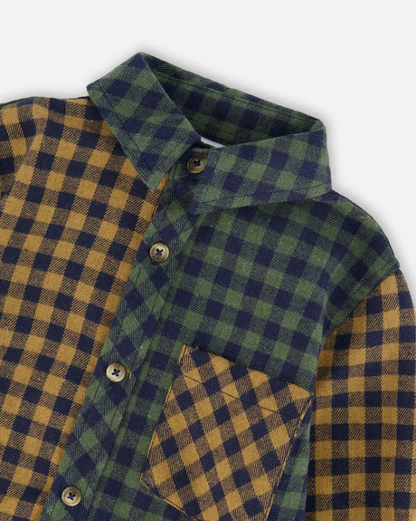 Long Sleeve Flannel Shirt Yellow And Green Plaid-3