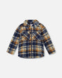 Sherpa Long Sleeve Zip Front Overshirt Blue And Brown Plaid-0
