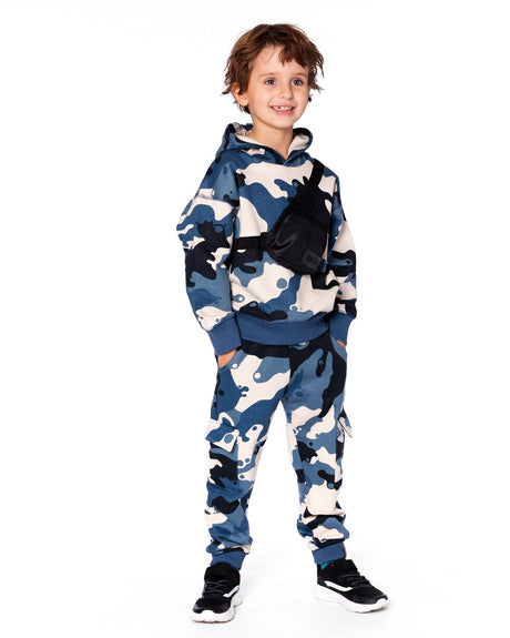 Fleece Sweatpants With Cargo Pockets Blue Camouflage-1