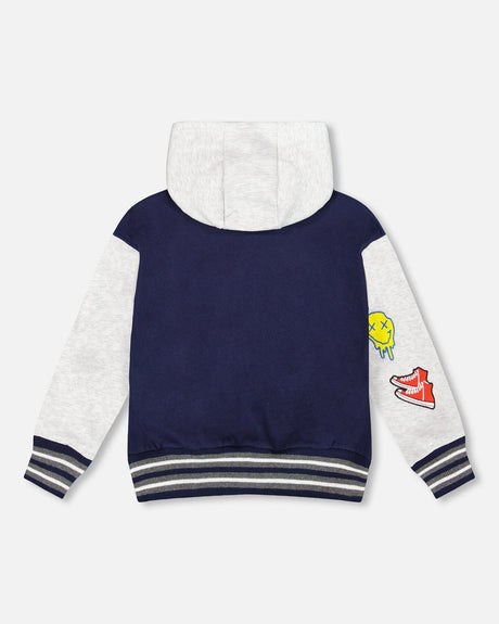 Full Zip Hooded Fleece Jacket Navy Blue-2