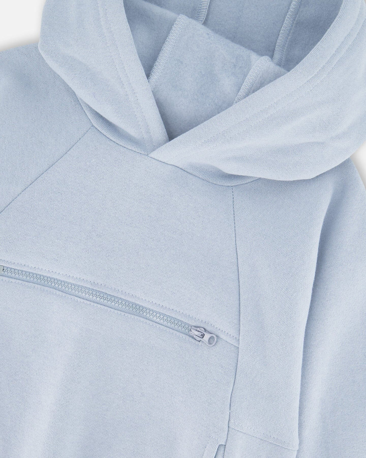 Pullover Hooded Fleece Sweatshirt With Zip Pocket Light Blue-3