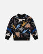 Pullover Fleece Sweatshirt Black Dinosaur Print-0