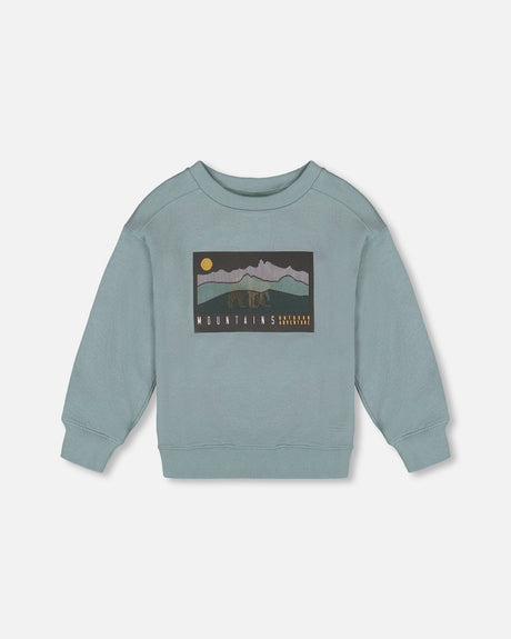 Animated Print French Terry Sweatshirt Sage Green-0